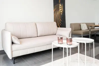 Ein Sitzbereich in der Unterkunft Strandvilla Augustusbad Meerverliebt