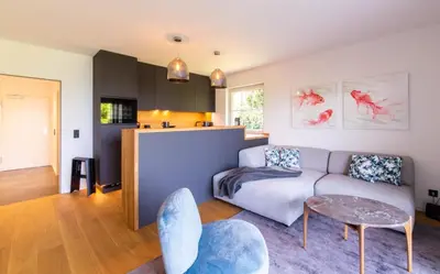 Küche/Küchenzeile in der Unterkunft Ferienwohnung Infinity Garden - Scharbeutz