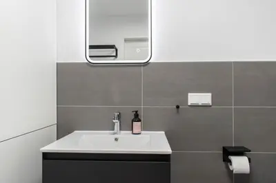 Ein Badezimmer in der Unterkunft Ferienhaus Das Kleine Strandhaus Scharbeutz