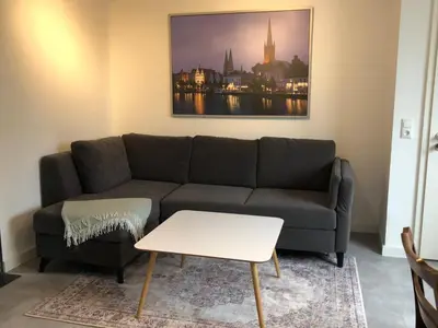 Ein Sitzbereich in der Unterkunft Allis Kajüte