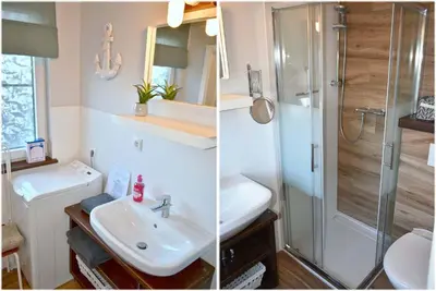 Ein Badezimmer in der Unterkunft Lütt Hus an de See Ferienwohnung
