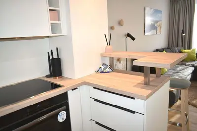 Küche/Küchenzeile in der Unterkunft Ostseeallee 4 Ferienwohnung Nr 21 Salz & Meer