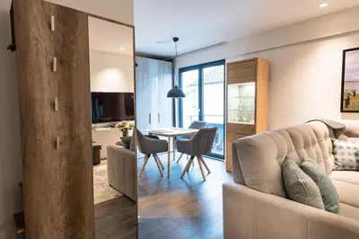 Ein Sitzbereich in der Unterkunft Ocean House Glück
