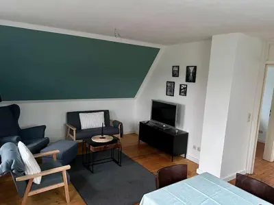 Ein Sitzbereich in der Unterkunft Ferienhaus am Poggensee