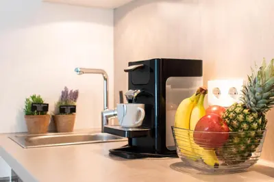 Küche/Küchenzeile in der Unterkunft Ferienwohnung Dünengras