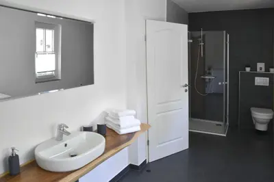 Ein Badezimmer in der Unterkunft Ferienwohnung auf einem Reiterhof