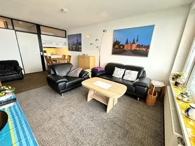 Ein Sitzbereich in der Unterkunft Panoramic Sierksdorf App A17-2