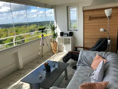 Ein Sitzbereich in der Unterkunft Wellness-Penthouse Meeresblick