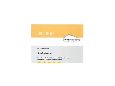 Ein Zertifikat, Auszeichnung, Logo oder anderes Dokument, das in der Unterkunft Am Godewind Park Comfortable holiday residence ausgestellt ist