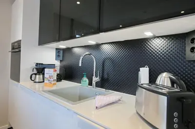 Küche/Küchenzeile in der Unterkunft Lindenallee 4 Appartement Meerverliebt