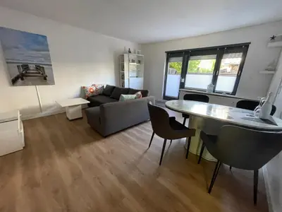 Ein Sitzbereich in der Unterkunft Ferienbungalow Wolburg II