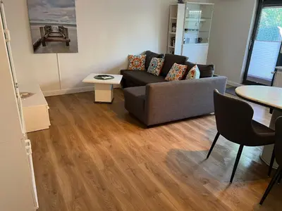 Ein Sitzbereich in der Unterkunft Ferienbungalow Wolburg II