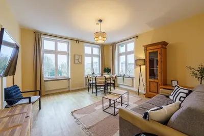 Ein Sitzbereich in der Unterkunft Apartment mit Wasserblick