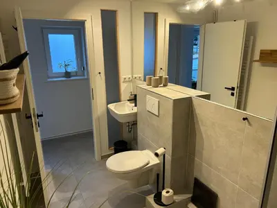 Ein Badezimmer in der Unterkunft Traumhafte Ferienwohnung zwischen Ostsee und Hansestadt
