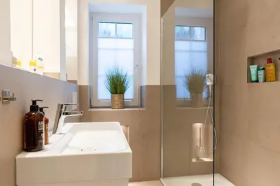 Ein Badezimmer in der Unterkunft Ferienwohnung Neptuns Garden Haffkrug