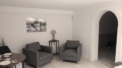 Ein Sitzbereich in der Unterkunft Lüte Koje - Gemütliche Kellerwohnung