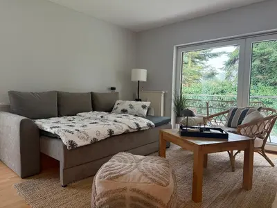 Ein Sitzbereich in der Unterkunft Ferienwohnung an der Ostsee Nähe Priwall