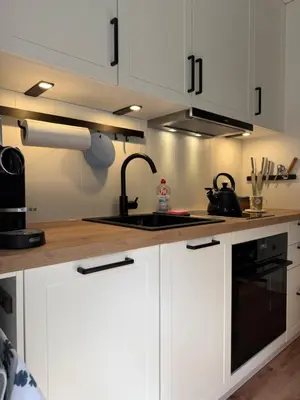 Küche/Küchenzeile in der Unterkunft Ferienwohnung an der Ostsee Nähe Priwall