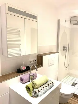 Ein Badezimmer in der Unterkunft Großartige Wohnung mit großem Garten in Bad Schwartau!