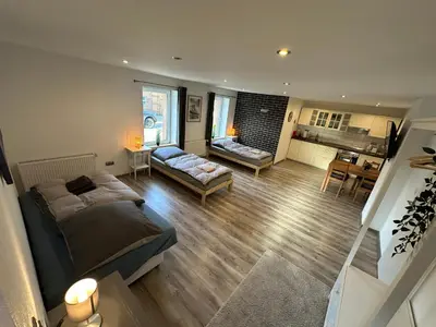 Ein Sitzbereich in der Unterkunft Landhof Schadehorn 