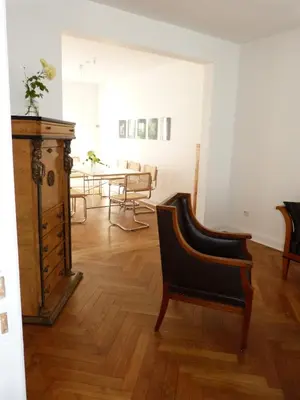 Ein Sitzbereich in der Unterkunft Ferienhaus Lübeck Falkenwiese