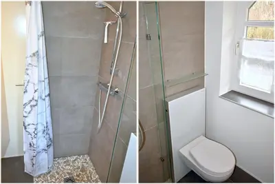 Ein Badezimmer in der Unterkunft Am Rosenhain 14 Ferienwohnung Nr 01