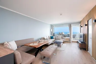 Ein Sitzbereich in der Unterkunft Panoramic Sierksdorf App A12-1