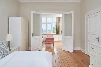Ein Bett oder Betten in einem Zimmer der Unterkunft Villa Dünenblick Apartment Seepferdchen