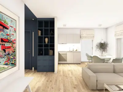Ein Sitzbereich in der Unterkunft Ferienwohnung Pure Travemünde