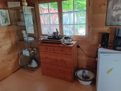 Küche/Küchenzeile in der Unterkunft Sonnenscheinhof Alpakas, Alpaka Hütte