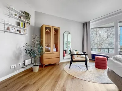 Ein Sitzbereich in der Unterkunft Design-Apartment mit Meerblick