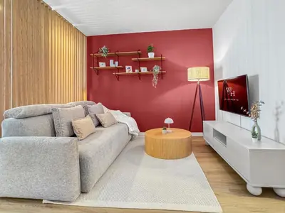 Ein Sitzbereich in der Unterkunft Design-Apartment mit Meerblick