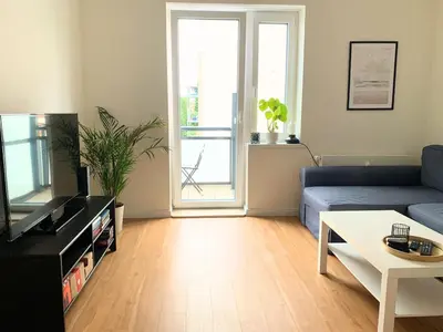 Ein Sitzbereich in der Unterkunft Stilvolle Wohnung mit Balkon Perfekt für Städtetrip Lübeck