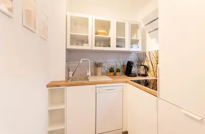 Küche/Küchenzeile in der Unterkunft Ferienwohnung Die Hanse 14 Scharbeutz