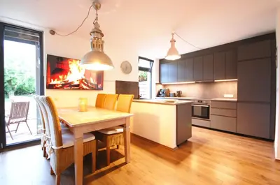 Küche/Küchenzeile in der Unterkunft Ferienhaus mit Blick über die Felder und Golfplatz