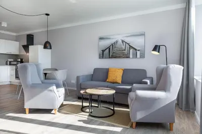 Ein Sitzbereich in der Unterkunft Godewindpark Deluxe-Suite 2-13