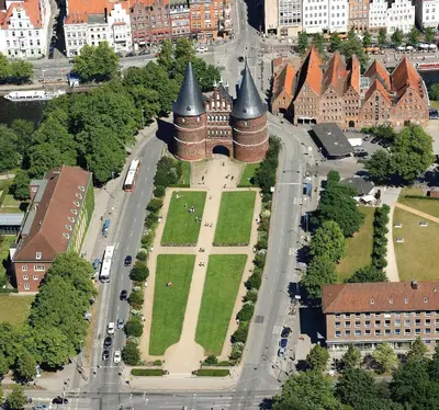 Blick auf Lübecker Ganghausperle aus der Vogelperspektive