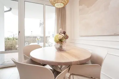 Ein Sitzbereich in der Unterkunft Ferienwohnung Sandweiss Ferienwohnung 01