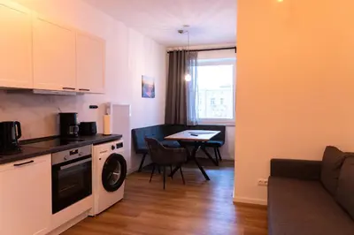Küche/Küchenzeile in der Unterkunft New central 2-3 room apartments with parking near train station & casino