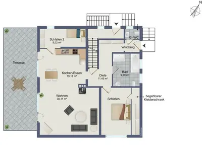Grundriss der Unterkunft Holiday apartment with 2 bedrooms