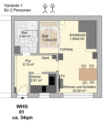 Grundriss der Unterkunft Gemütlich 5, Netflix und Kaffee frei, Parken vor der Tür