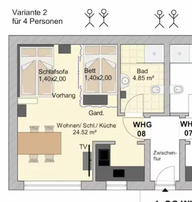Grundriss der Unterkunft Gemütlich 7, Netflix und Kaffee frei, Parken vor der Tür