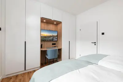 Ein Bett oder Betten in einem Zimmer der Unterkunft Strandhus Nautilus