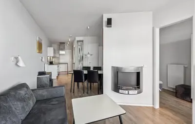 Ein Sitzbereich in der Unterkunft Priwallpromenade 23, Whg 2