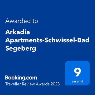 Ein Zertifikat, Auszeichnung, Logo oder anderes Dokument, das in der Unterkunft Arkadia Apartments-Schwissel-Bad Segeberg ausgestellt ist