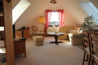 Ein Sitzbereich in der Unterkunft Ferienwohnung Hamberge