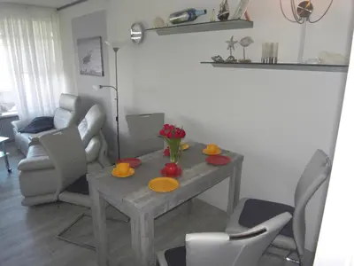 Ein Sitzbereich in der Unterkunft Lütte Höög