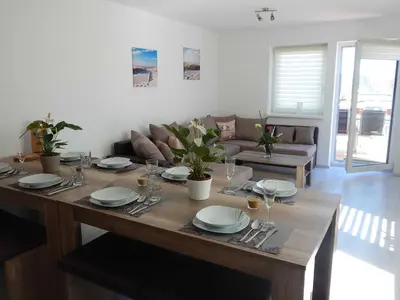 Ein Sitzbereich in der Unterkunft Ferienhaus Königsberg Haus 1