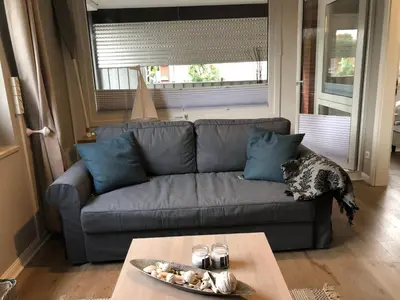 Ein Sitzbereich in der Unterkunft Strandgut 63