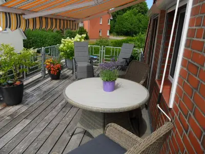 Ein Balkon oder eine Terrasse in der Unterkunft Ferienwohnung Röpersberg